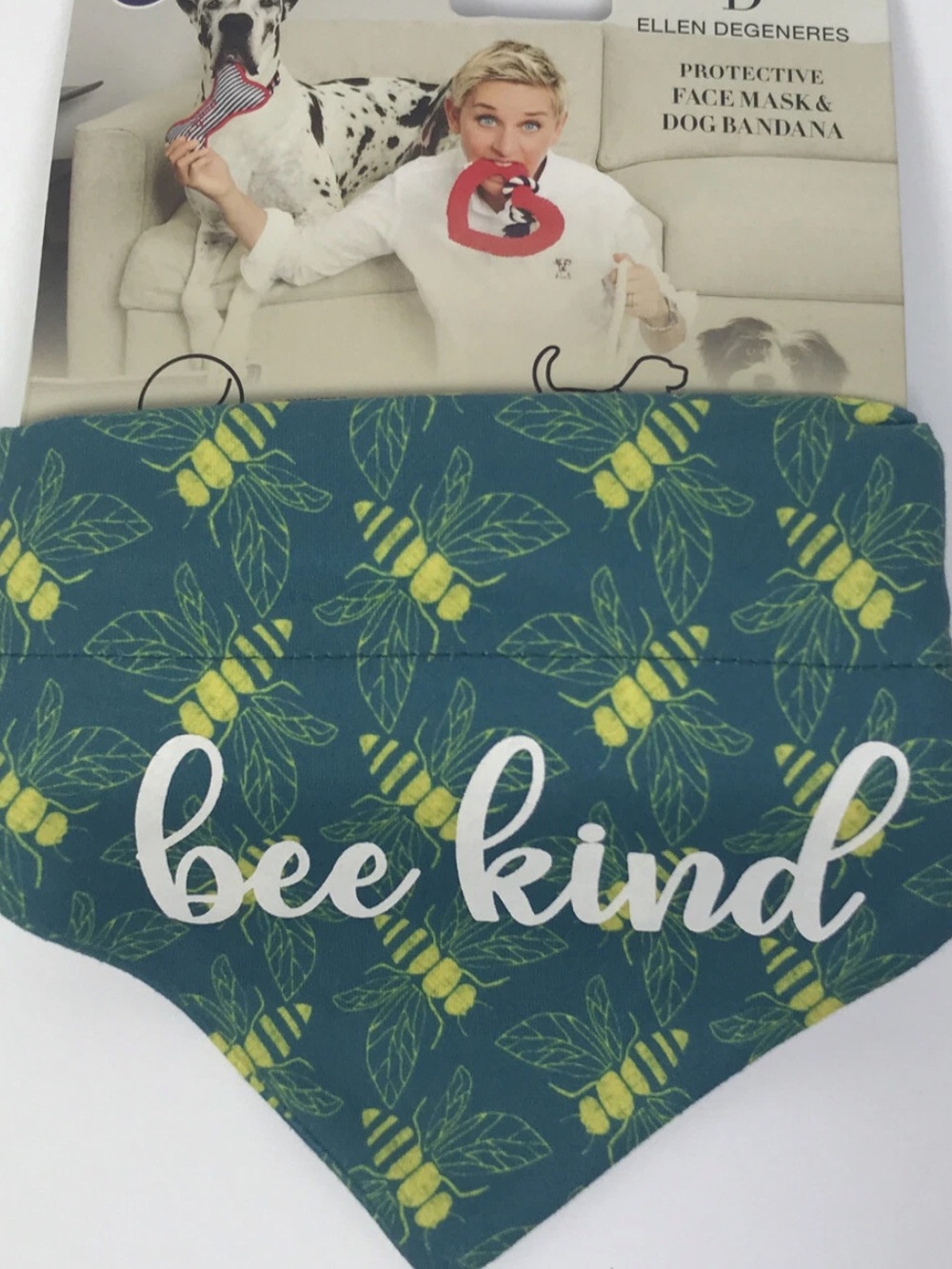 “New With Tags”. Ellen DEGENERES Protective Face Mask & Dog Bandana.  Size Small